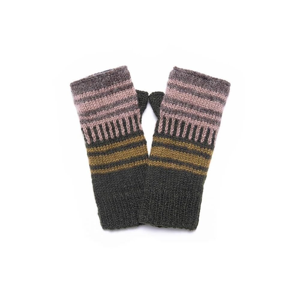 7381 Women's Devi Multi-color Stripe Wool Handknit Winter Half Mittens